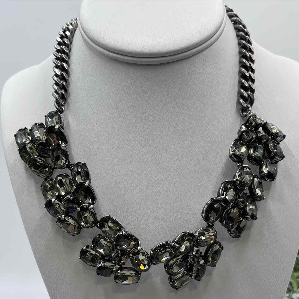 J. Crew Vintage Faceted Gray Rhinestones Chunky Dark Chain Statement Necklace